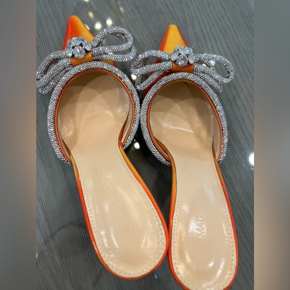 MACH & MACH Double Bow Crystal-Embellished Mules in Orange - Picture 7 of 8